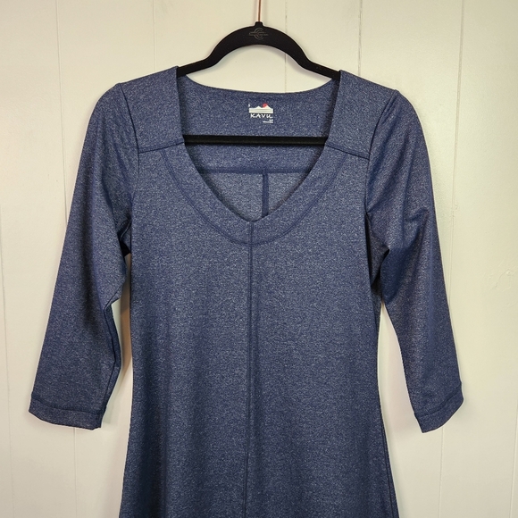 Kavu Womens Stretchy A-Line V-Neck Athletic Dress 3/4 Sleeves Blue New Basic - Picture 3 of 10